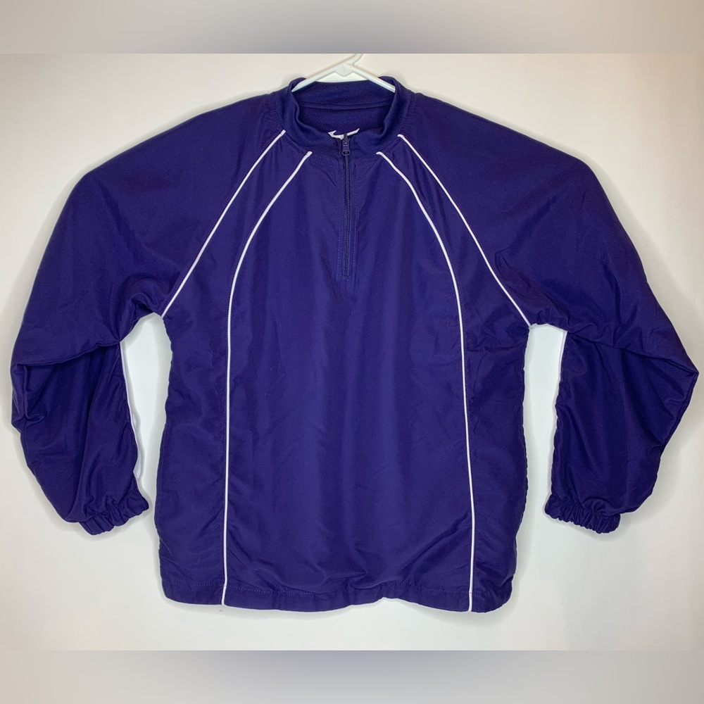 Vtg Mizuno Mens S Purple White Athleisure 1/4 Zip Pocket Tag Pullover Sweater